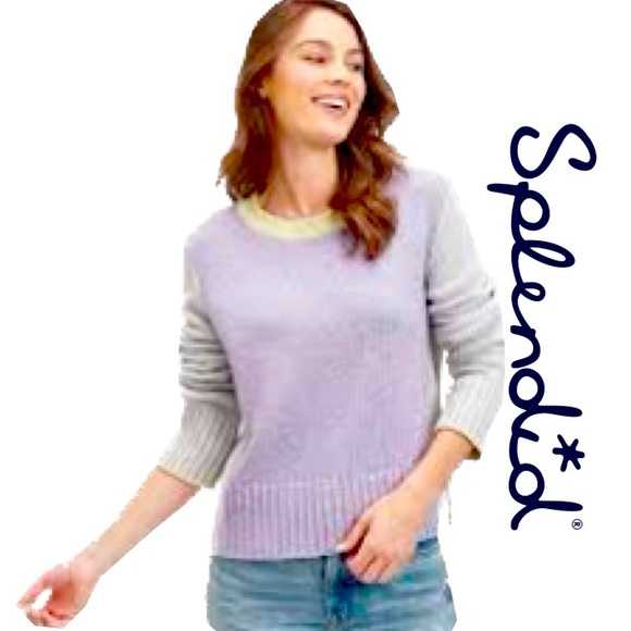 Splendid Sweaters - SPLENDID Mally Color-block Purple~ Yellow~Gray Wool Cashmere Sweater Sz S